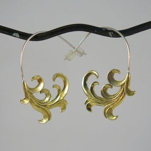 Yellow Brass French Fleur Earrings~ Sterling silver wires